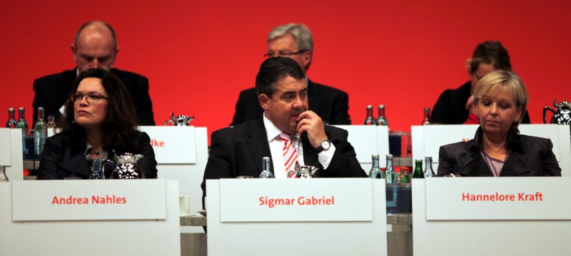 Nahles, Gabriel und Kraft auf dem SPD-Parteitag in Leipzig