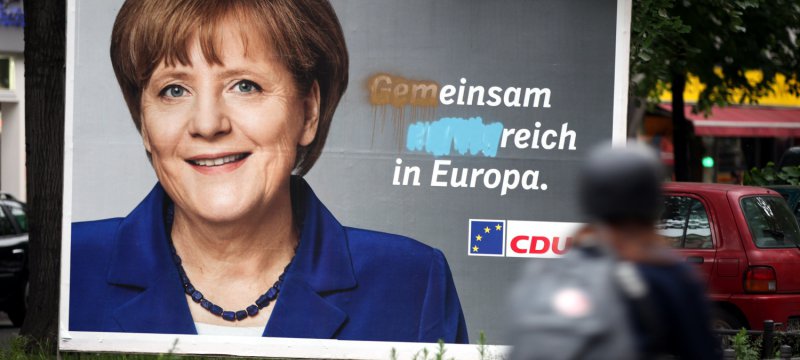 Beschmiertes CDU-Wahlplakat zur Europawahl