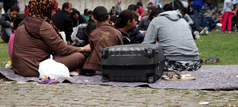 Flüchtlinge an einer Aufnahmestelle
